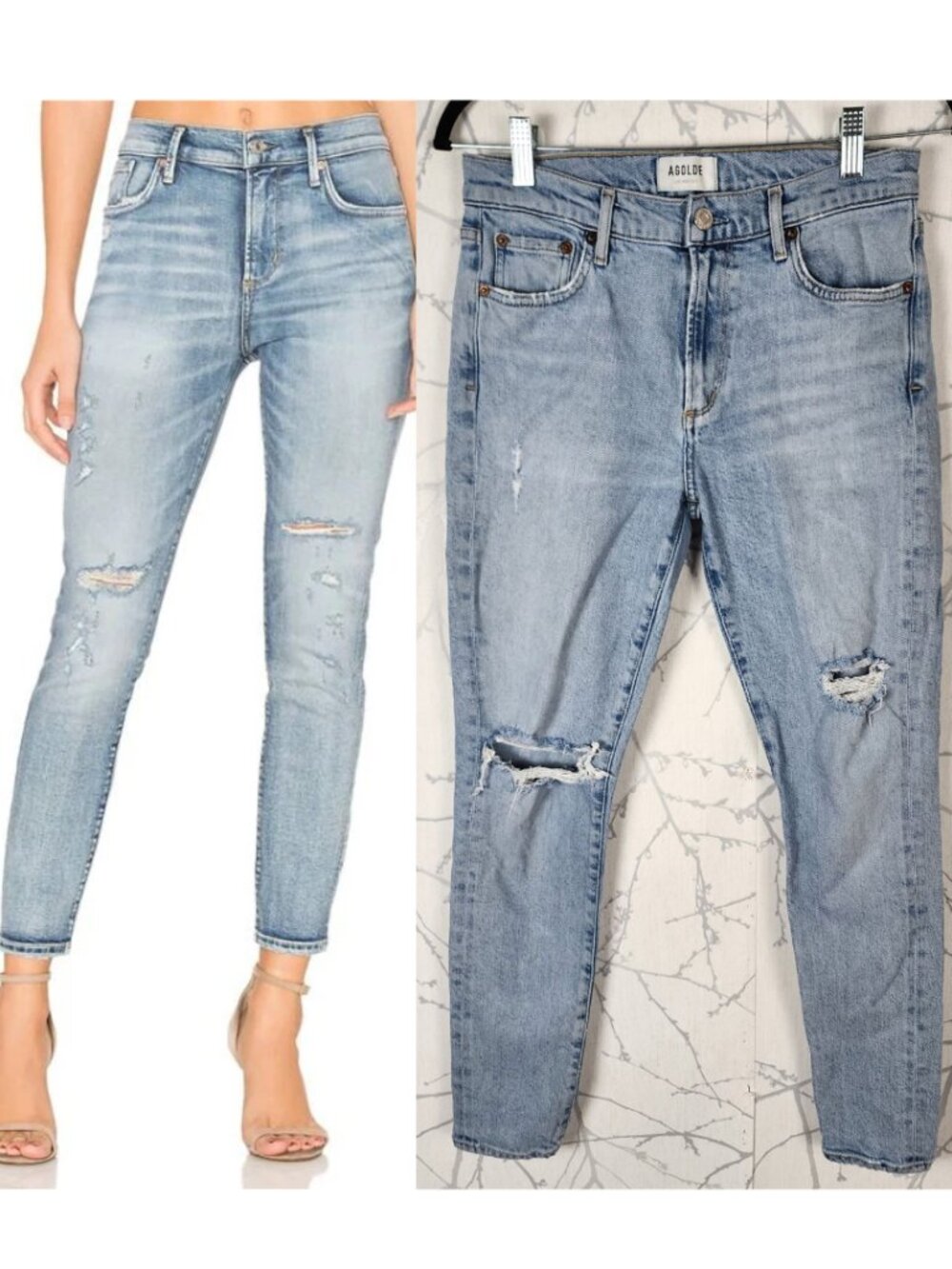 Agolde Light Wash Distressed Sophie Mid Rise Skinny Jeans